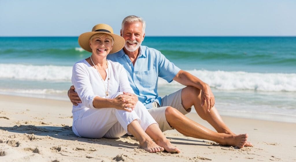 Retired couple on Florida's Emerald Coast reviewing Medicare options.