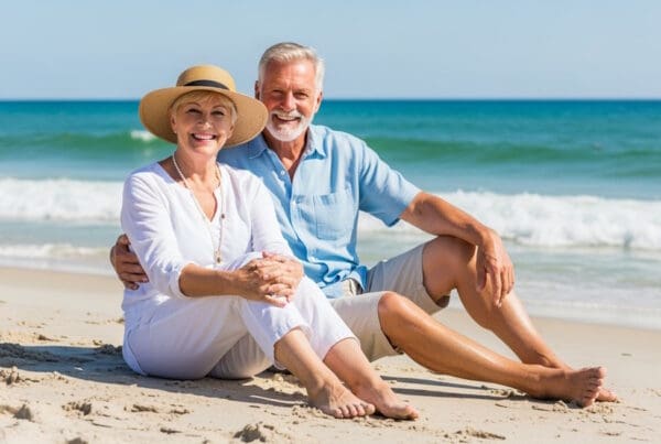 Retired couple on Florida's Emerald Coast reviewing Medicare options.