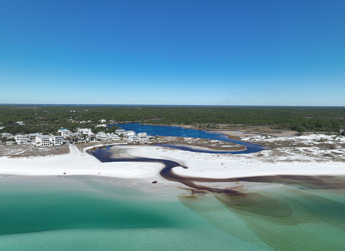Flood Insurance - Aerial of a 30A Coastal Dune Lake Outfall Near Santa Rosa Beach, Florida